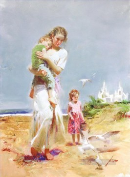 Pino Daeni mum and kids beautiful woman lady Oil Paintings